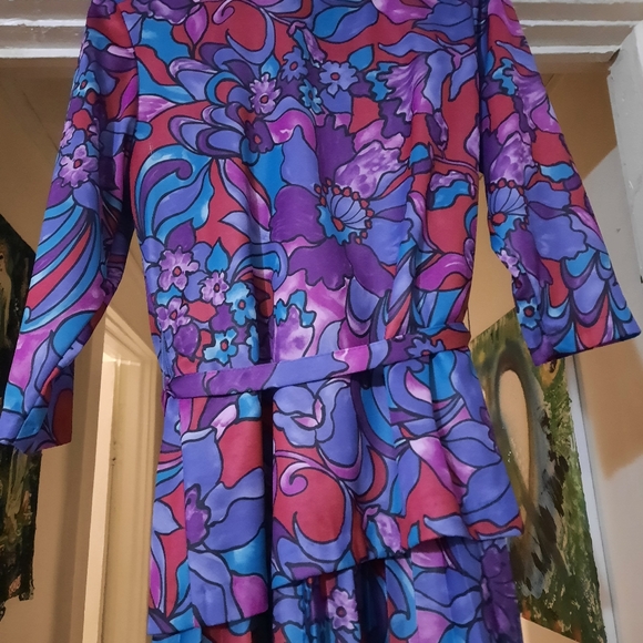 Vintage 80's psychedelic peplum blouse & skirt set - Picture 9 of 14